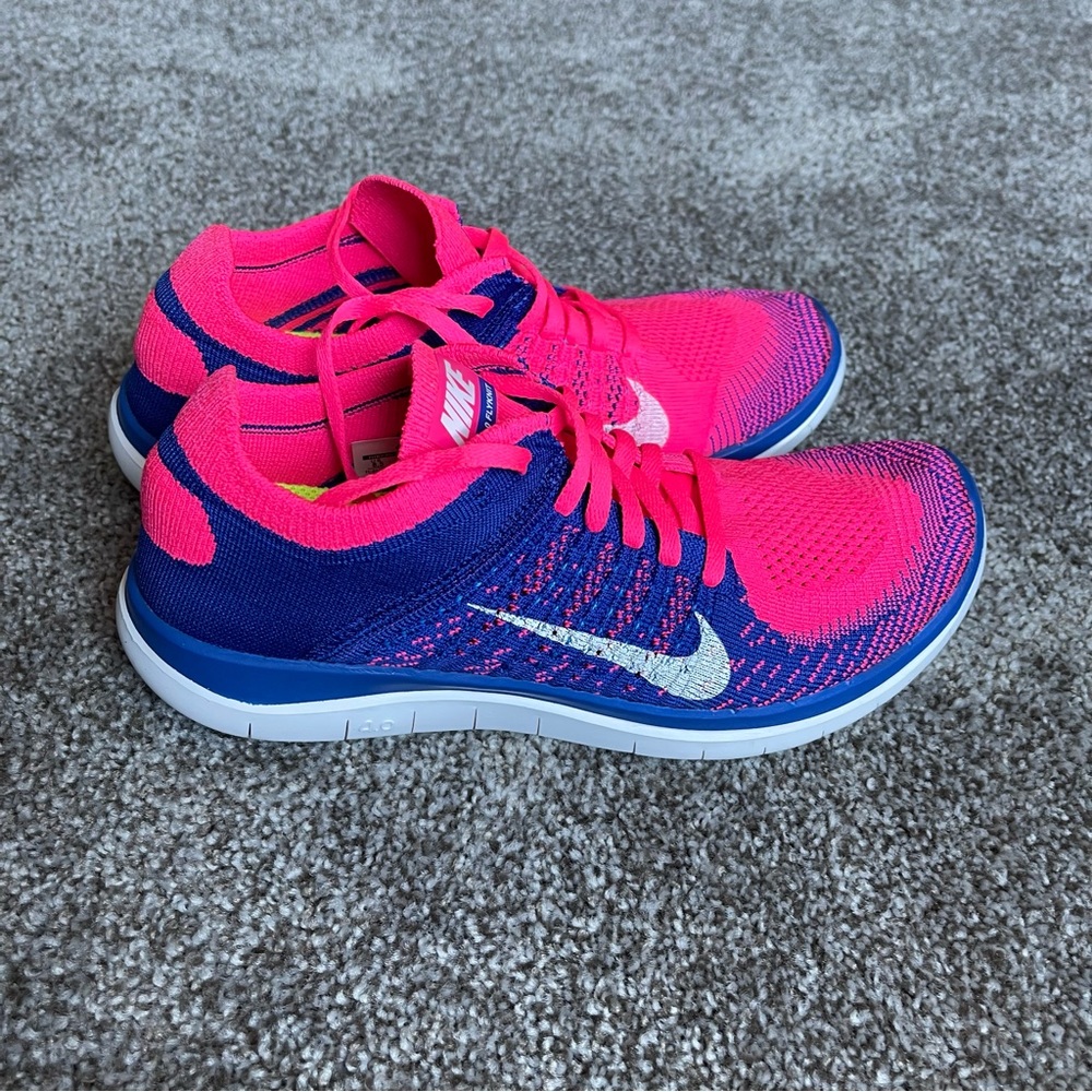 RARE Nike Free 4.0 Flyknit Sz 8.5 In Pink Flash/White-Game Royal - Picture 3 of 12